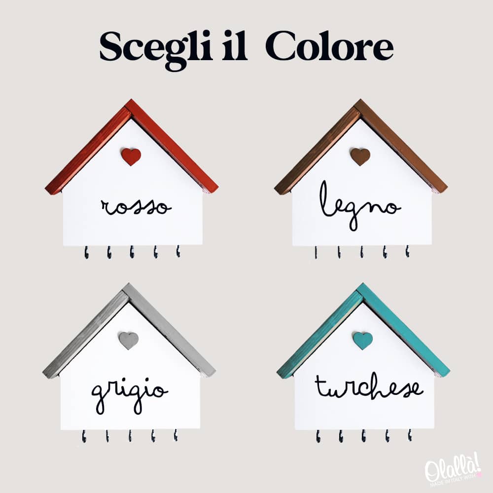 Casetta Appendichiavi in Legno con Cuore "Casa Dolce Casa" Personalizzata con Nomi e Data - Regalo per la Casa, San Valentino - immagine 4