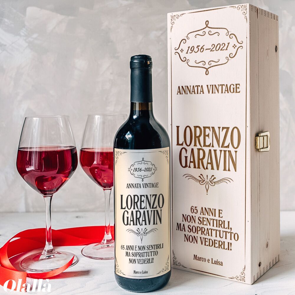 Cassettina Porta Vino in Legno Incisa e Personalizzata con Nome, Anni e Dedica - Idea Regalo Compleanno Importante, 50, 40, 30 Anni - immagine 4