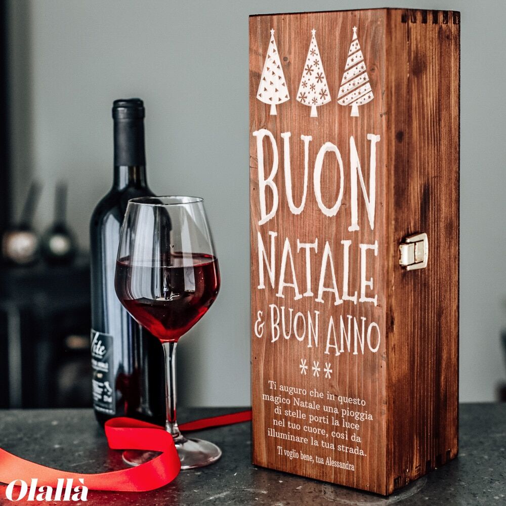 Cassettina Porta Vino in Legno Personalizzabile a tema Alberelli di Natale