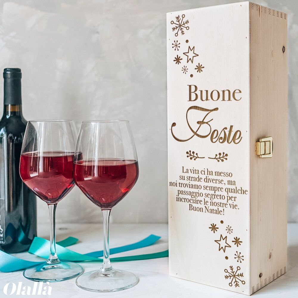 Cassettina Porta Vino in Legno Personalizzata con Dedica e Fascio di Stelle - Idea Regalo di Natale