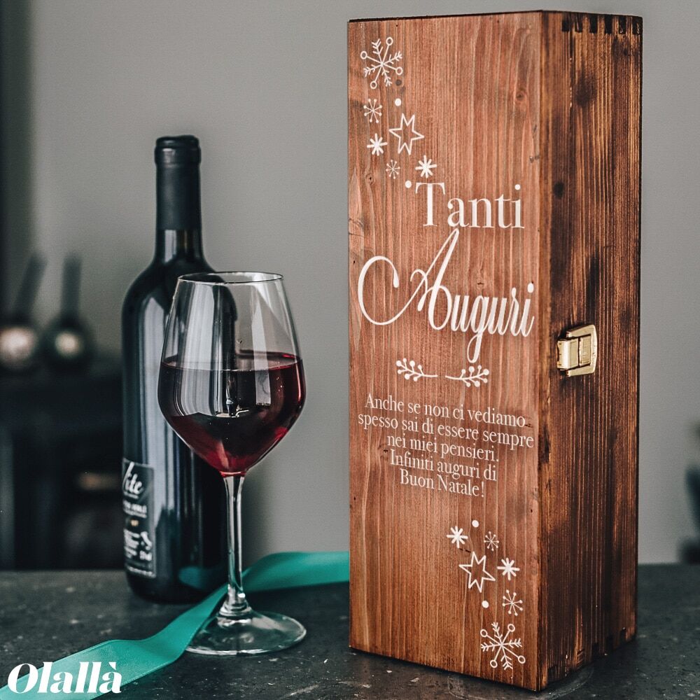 Cassettina Porta Vino in Legno Personalizzata con Dedica e Fascio di Stelle - Idea Regalo di Natale - immagine 2
