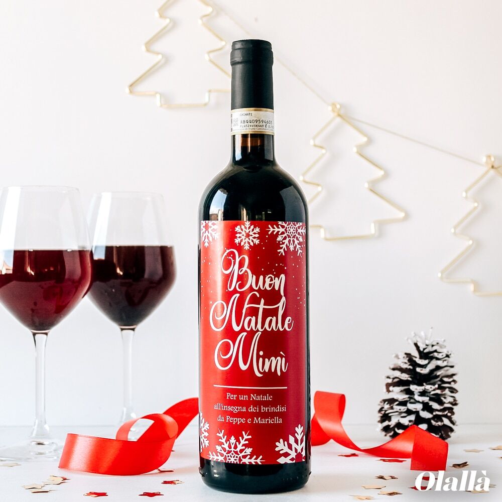 Bottiglia Personalizzata "Buon Natale" con Etichetta Rossa con Fiocchi di Neve - Idea Regalo Natale - immagine 2