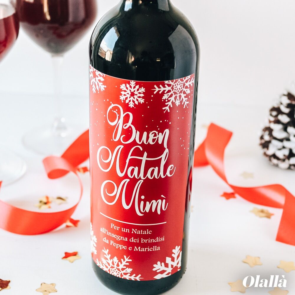 Bottiglia Personalizzata "Buon Natale" con Etichetta Rossa con Fiocchi di Neve - Idea Regalo Natale - immagine 4