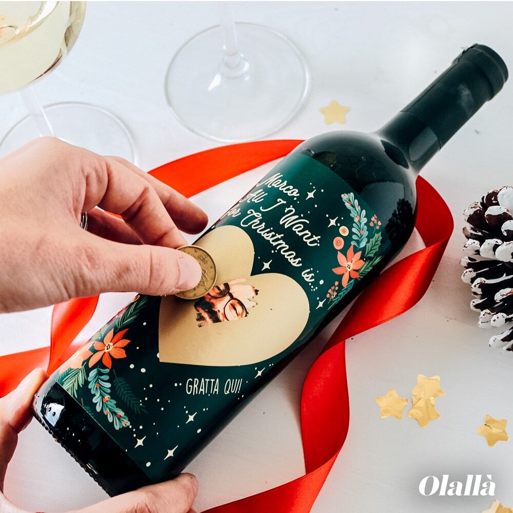 Bottiglia Gratta e Vinci Personalizzata con la tua Foto Segreta e la tua Dedica - Idea Originale Regalo di Natale