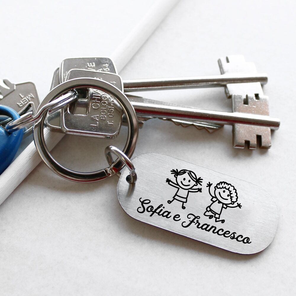 Portachiavi in Acciaio Personalizzato con Dedica e Bimbi - Idea Regalo Festa del Papà
