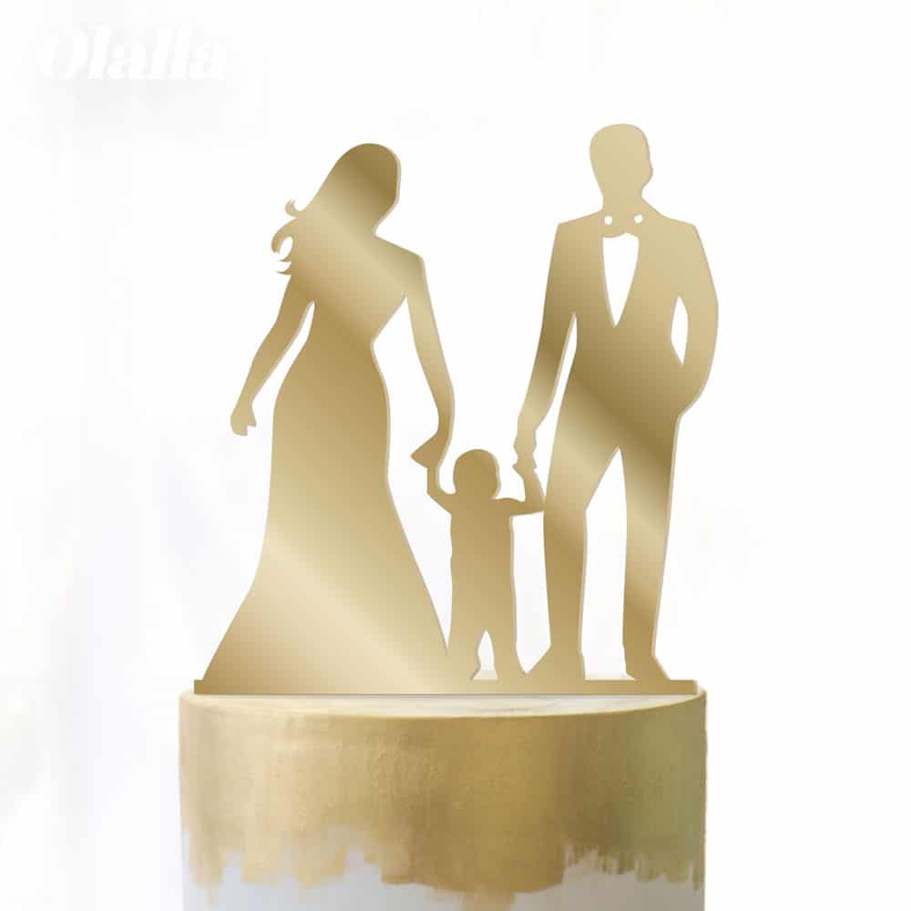 Cake Topper Personalizzato con Coppia di Sposi e Bimbo Tenuto per Mano - Decorazione Torta Nuziale