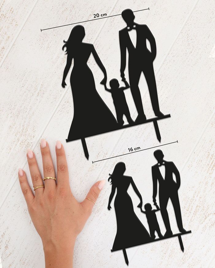 Cake Topper Personalizzato con Coppia di Sposi e Bimbo Tenuto per Mano - Decorazione Torta Nuziale - immagine 4