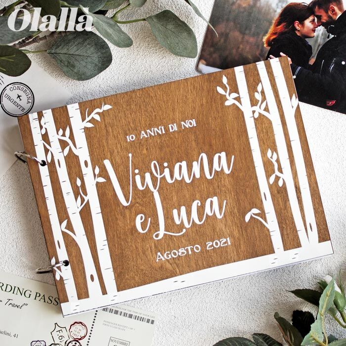 Album Portafoto A5 Libro Ricordi Personalizzato in Legno Tema Foresta