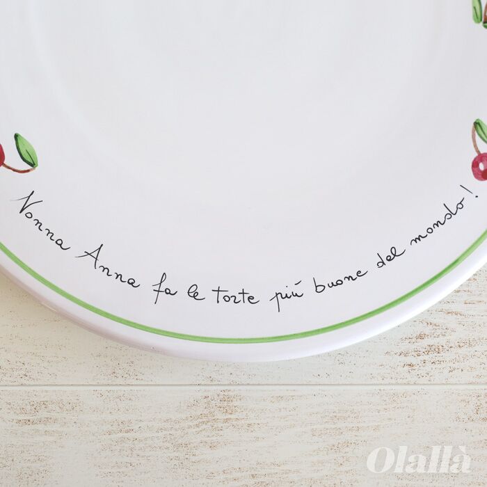 Piatto da Torta con Decoro Ciliegie Personalizzata con Frase a Scelta in Ceramica - immagine 3