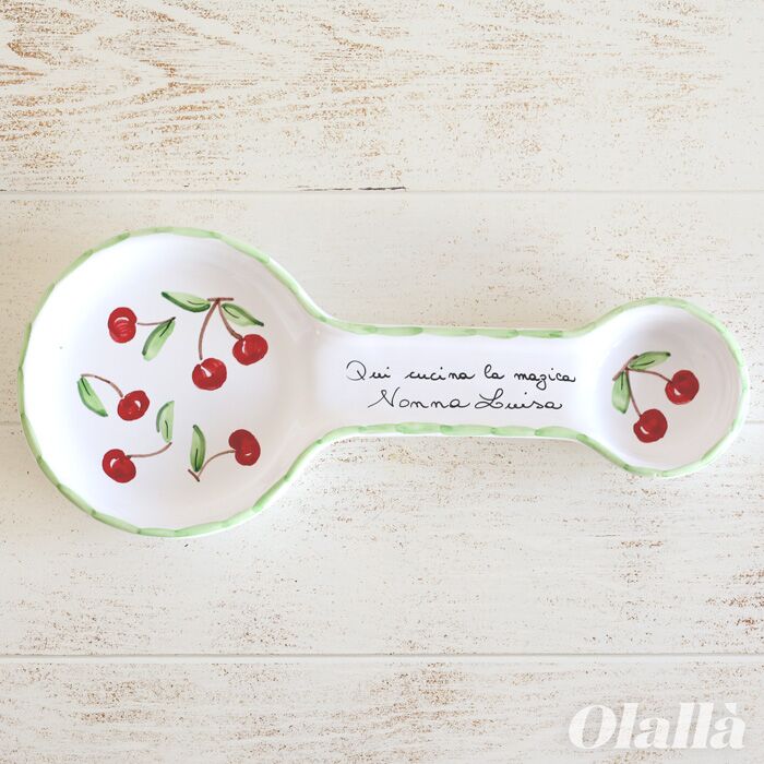 Poggiamestoli in Ceramica Dipinto a Mano Personalizzato con Ciliegie