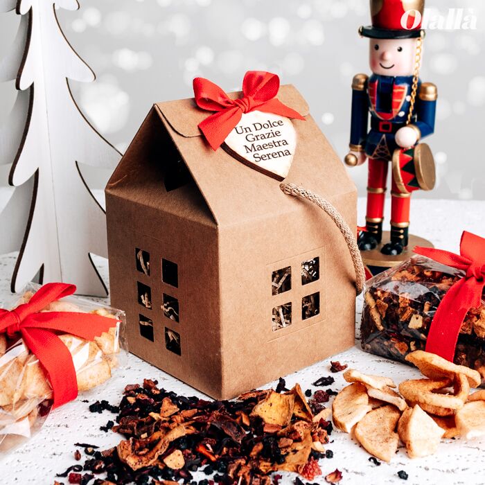 Gift Box Gastronomica a forma di Casetta con Tisana a Scelta e Miele Italiano - Idea Regalo di Natale per Maestre - immagine 5