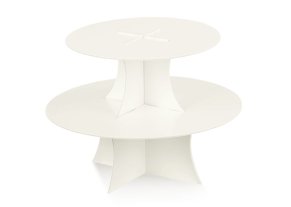 Alzata Decorativa a 2 Piani in Cartone Bianco Idea Decoro Confettata Angolo Bomboniere Battesimo Matrimonio - immagine 4