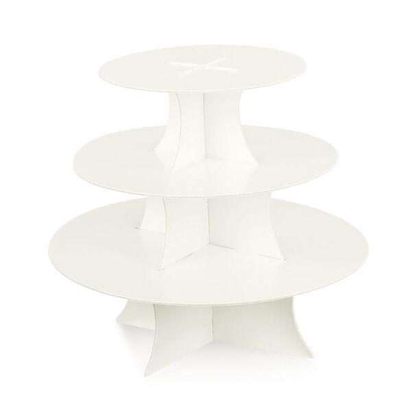 Alzata Decorativa a 3 Piani in Cartone Bianco Idea Decoro Confettata Angolo Bomboniere Battesimo Matrimonio - immagine 6