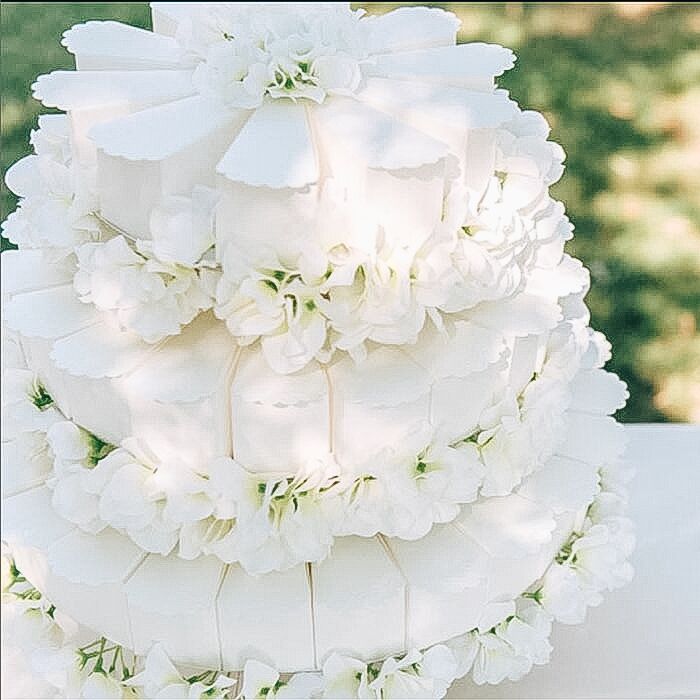 Alzata Decorativa a 3 Piani in Cartone Bianco Idea Decoro Confettata Angolo Bomboniere Battesimo Matrimonio - immagine 5