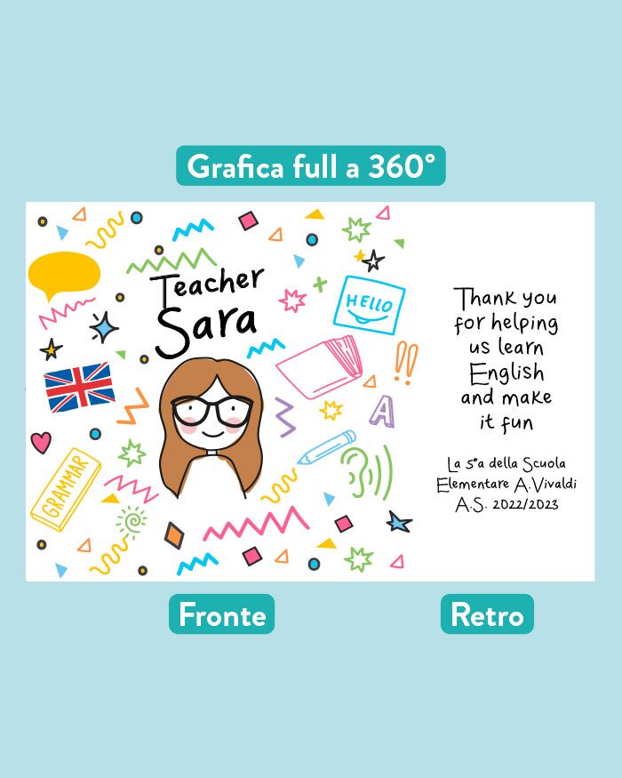 Borraccia Personalizzata per la Maestra, Dada, Allenatrice, Mister con Nome, Dedica e Omino Stilizzato - Idea Regalo Maestra, Insegnante, Fine Anno Scolastico - immagine 14