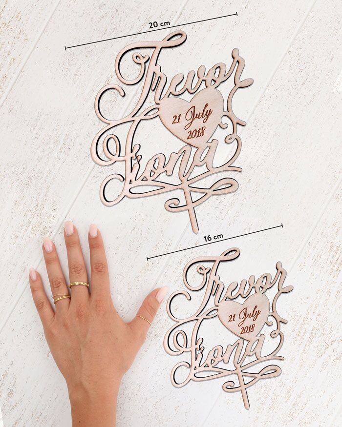 Cake Topper Personalizzato - Con Nomi Svolazzanti e Cuore con Data - immagine 6