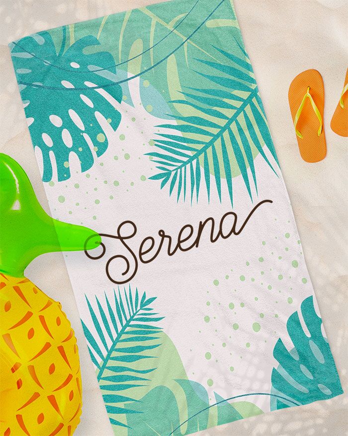 Telo Mare con Foglie Tropicali Palme Monstera Personalizzato con il tuo Nome