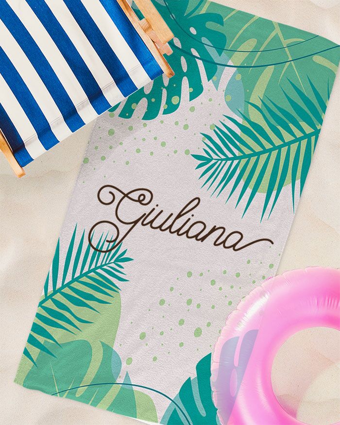 Telo Mare con Foglie Tropicali Palme Monstera Personalizzato con il tuo Nome - immagine 3