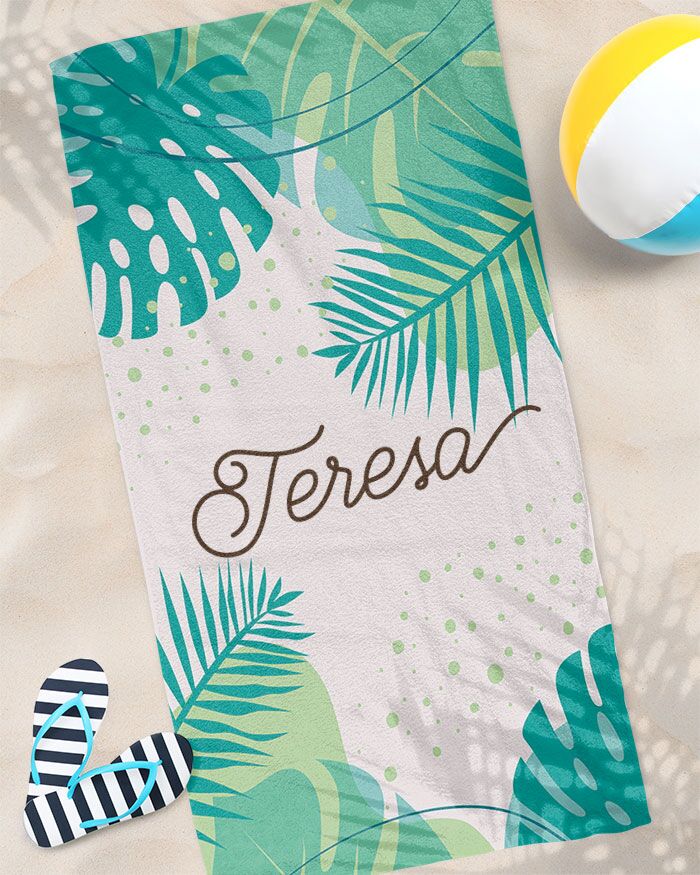 Telo Mare con Foglie Tropicali Palme Monstera Personalizzato con il tuo Nome - immagine 2