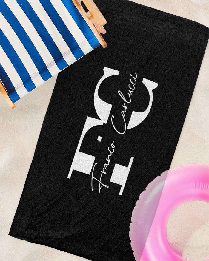 Telo Mare Elegante Nero Personalizzato con Nome ed Iniziali