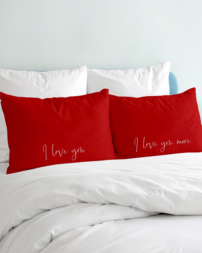 Coppia di Federe in Cotone "I Love You, I Love You More" - Idea Regalo Romantica San Valentino per Lui e Lei, Idea Regalo Casa Nuova, Anniversario - immagine 3