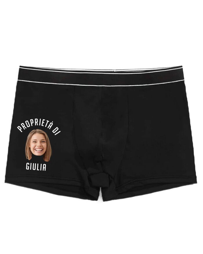 Boxer Sexy da Uomo "Proprietà di..." Personalizzabili con Foto e Nome del Partner, Mutande Hot per il Fidanzato - Idea Regalo San Valentino Divertente e Hot per Lui - immagine 4