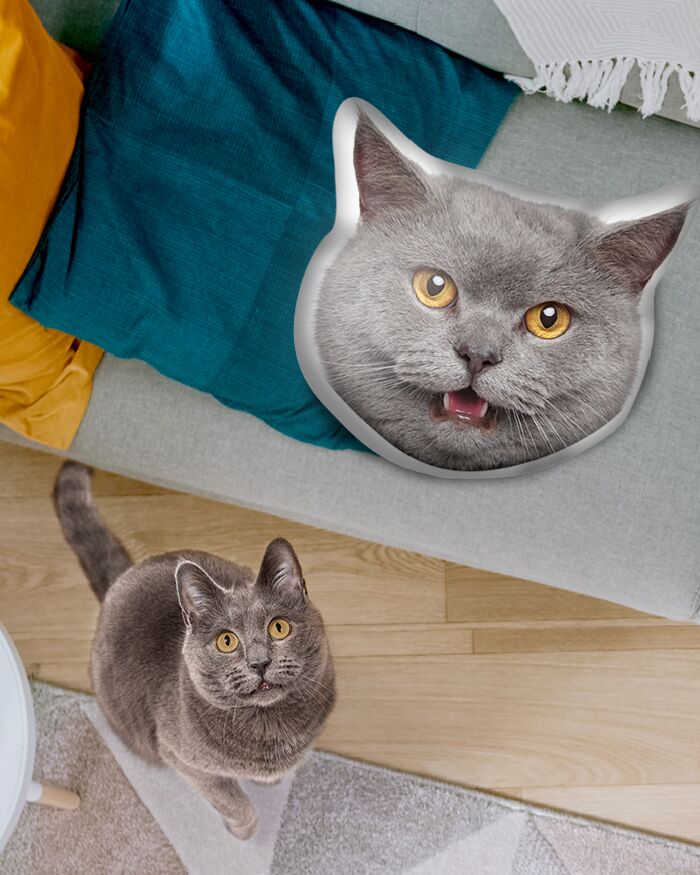 Cuscino a Forma di Gatto Personalizzabile con la Foto del Tuo Gatto - Idea Regalo Divertente per Lui, Lei, Amanti dei Gatti e degli Animali, Compleanno - immagine 3