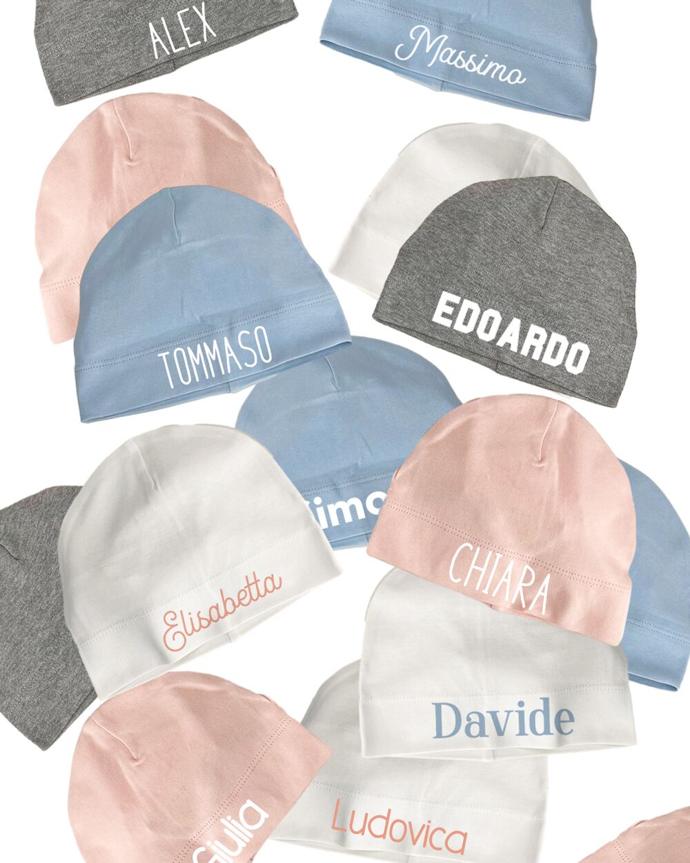 Berrettino per Neonati Cappellino Cuffia Personalizzabile con Nome in Diversi Font - Idea Regalo Battesimo, Natale, Nascita, Prima Festa della Mamma - immagine 4