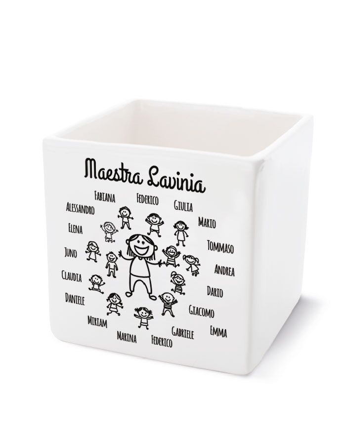 Vaso in Ceramica per Maestre con Bambini Stilizzati Personalizzato con Nomi e Dedica - Idea Regalo per Maestra, Fine Anno Scolastico - immagine 7