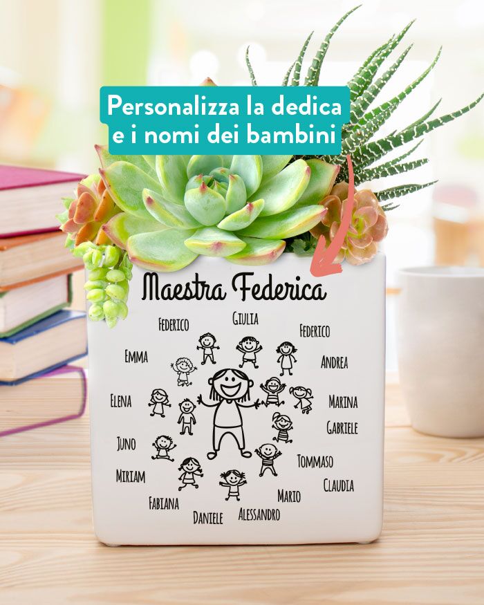 Vaso in Ceramica per Maestre con Bambini Stilizzati Personalizzato con Nomi e Dedica - Idea Regalo per Maestra, Fine Anno Scolastico - immagine 2