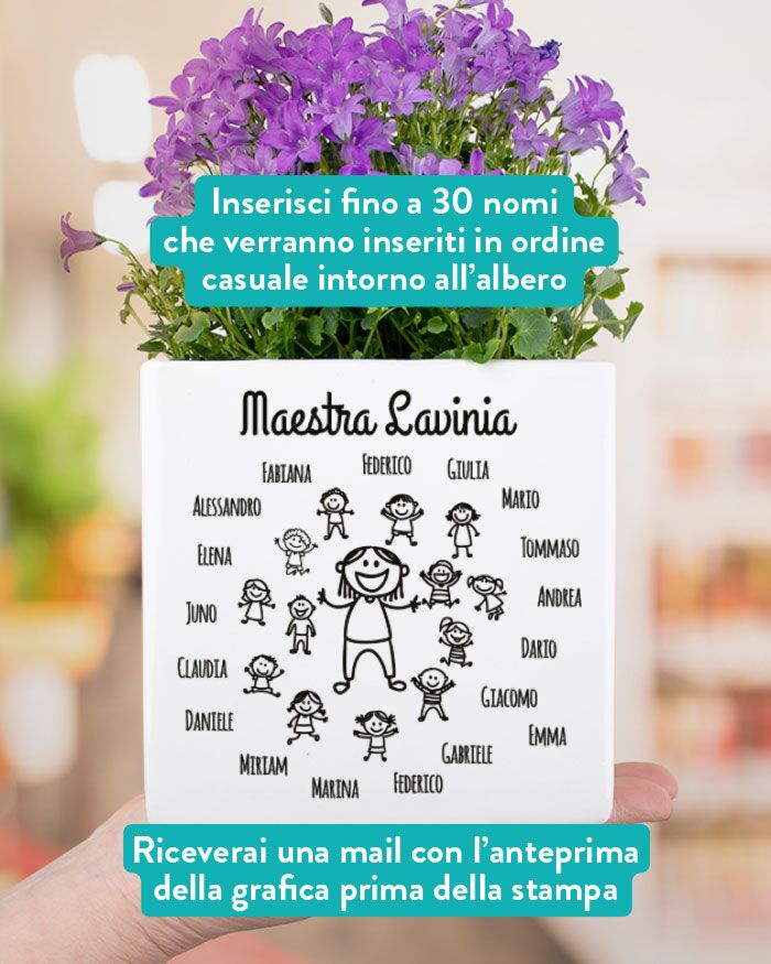 Vaso in Ceramica per Maestre con Bambini Stilizzati Personalizzato con Nomi e Dedica - Idea Regalo per Maestra, Fine Anno Scolastico - immagine 4