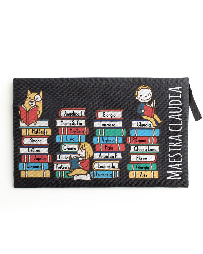 Astuccio Portapenne Personalizzato con Nome della Maestra e dei Bambini su Libri Colorati - Idea Regalo di Fine Anno per le Maestre - immagine 5
