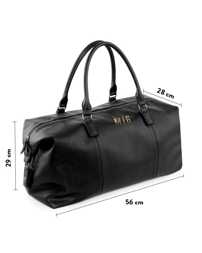 Borsone da Viaggio a Spalla in Ecopelle Nera Personalizzato con Iniziali - Idea Regalo per Chi Viaggia Spesso, Regalo per la Laurea, Regalo per Lui - immagine 5