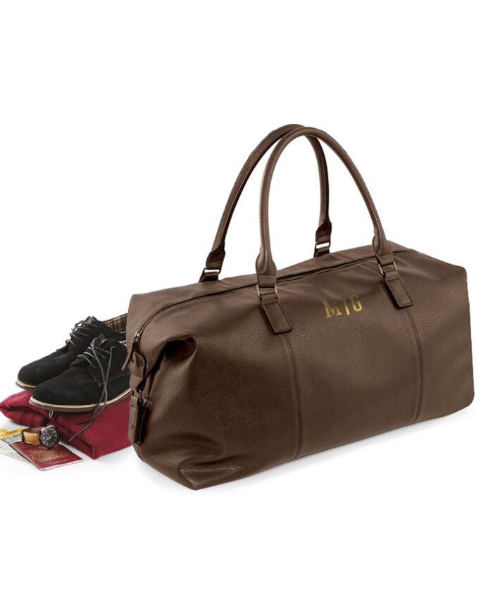 Borsone da Viaggio a Spalla in Ecopelle Nera Personalizzato con Iniziali - Idea Regalo per Chi Viaggia Spesso, Regalo per la Laurea, Regalo per Lui - immagine 7