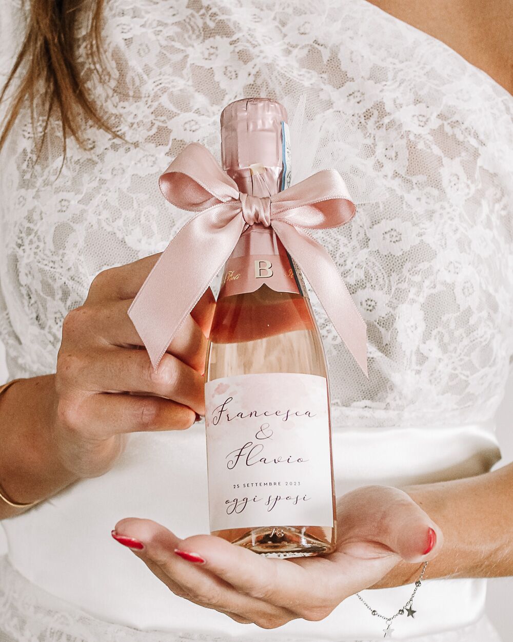 Bottigliette Mignon di Spumante Rosé Personalizzate - Idea Bomboniera Matrimonio - immagine 2