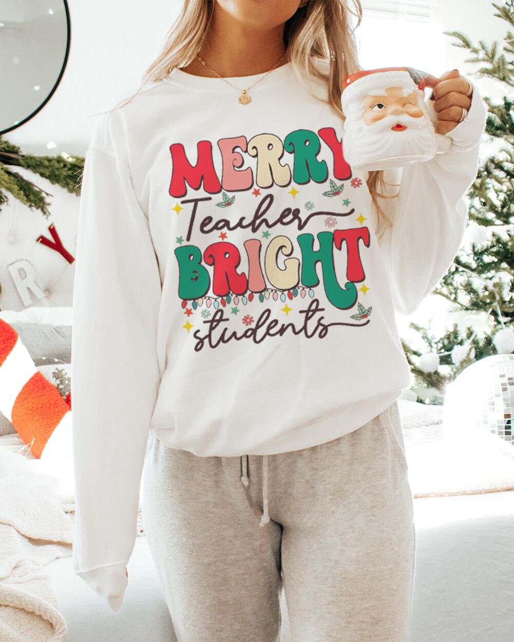 Felpa Natalizia Merry Teacher Bright Students - immagine 2