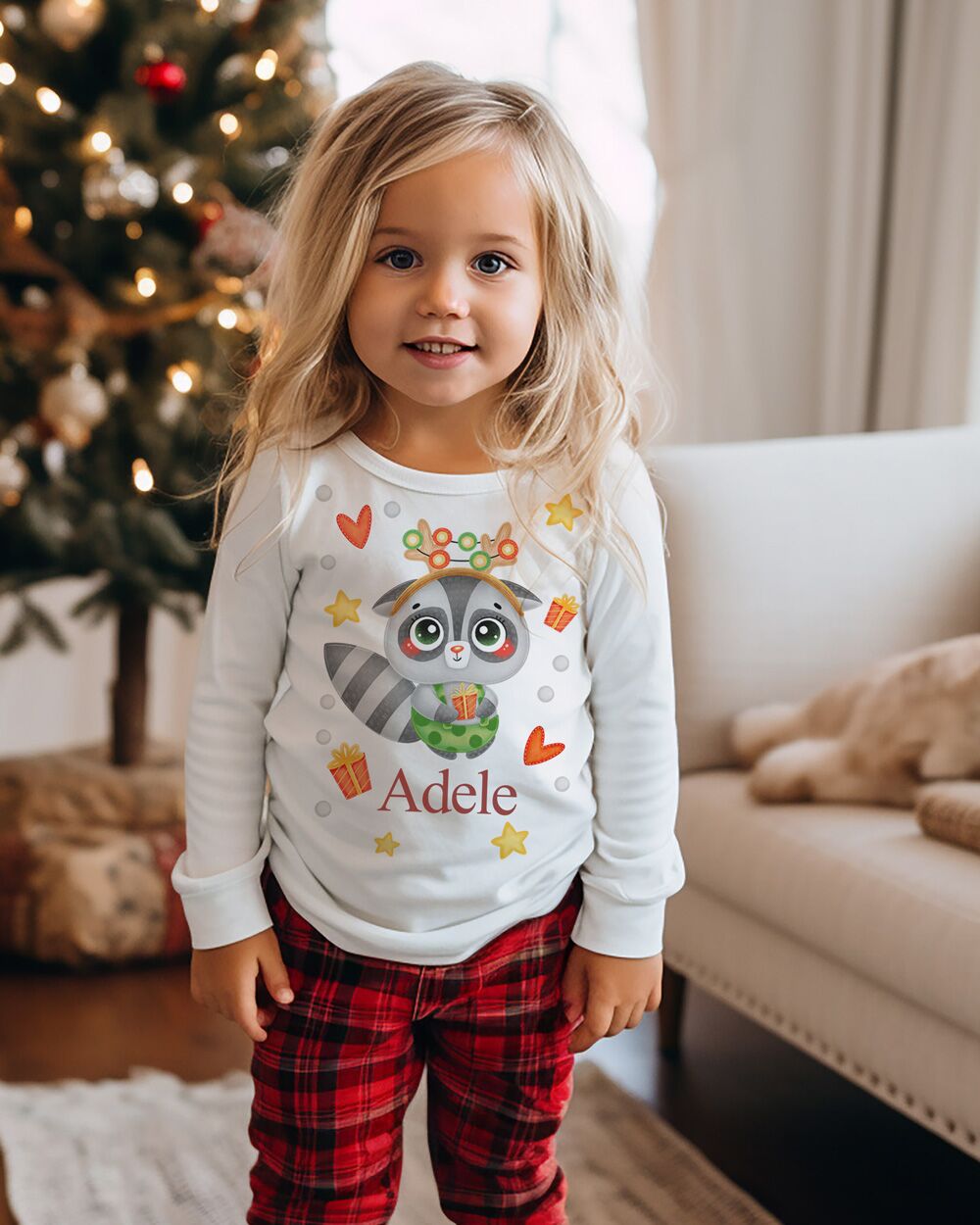 Maglietta Natalizia per Bambino con Tenero Animale di Natale, Stelline, Personalizzata con Nome - immagine 2