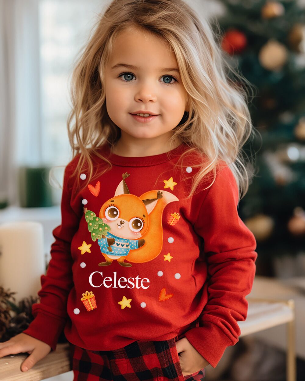 Maglietta Natalizia per Bambino con Tenero Animale di Natale, Stelline, Personalizzata con Nome - immagine 10