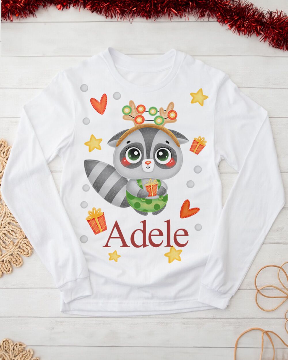 Maglietta Natalizia per Bambino con Tenero Animale di Natale, Stelline, Personalizzata con Nome - immagine 11