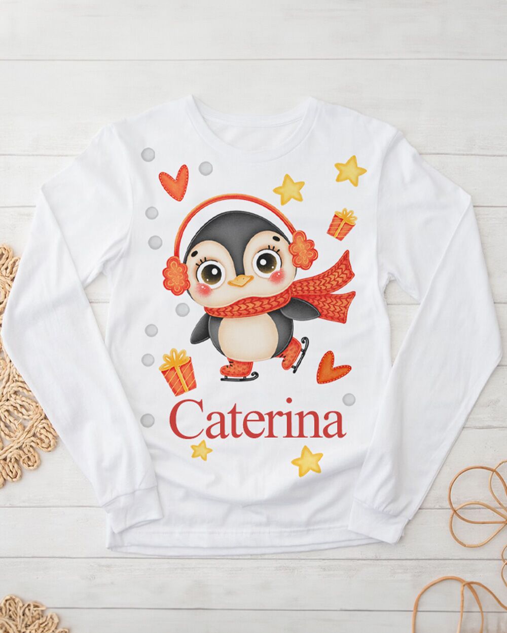 Maglietta Natalizia per Bambino con Tenero Animale di Natale, Stelline, Personalizzata con Nome - immagine 6