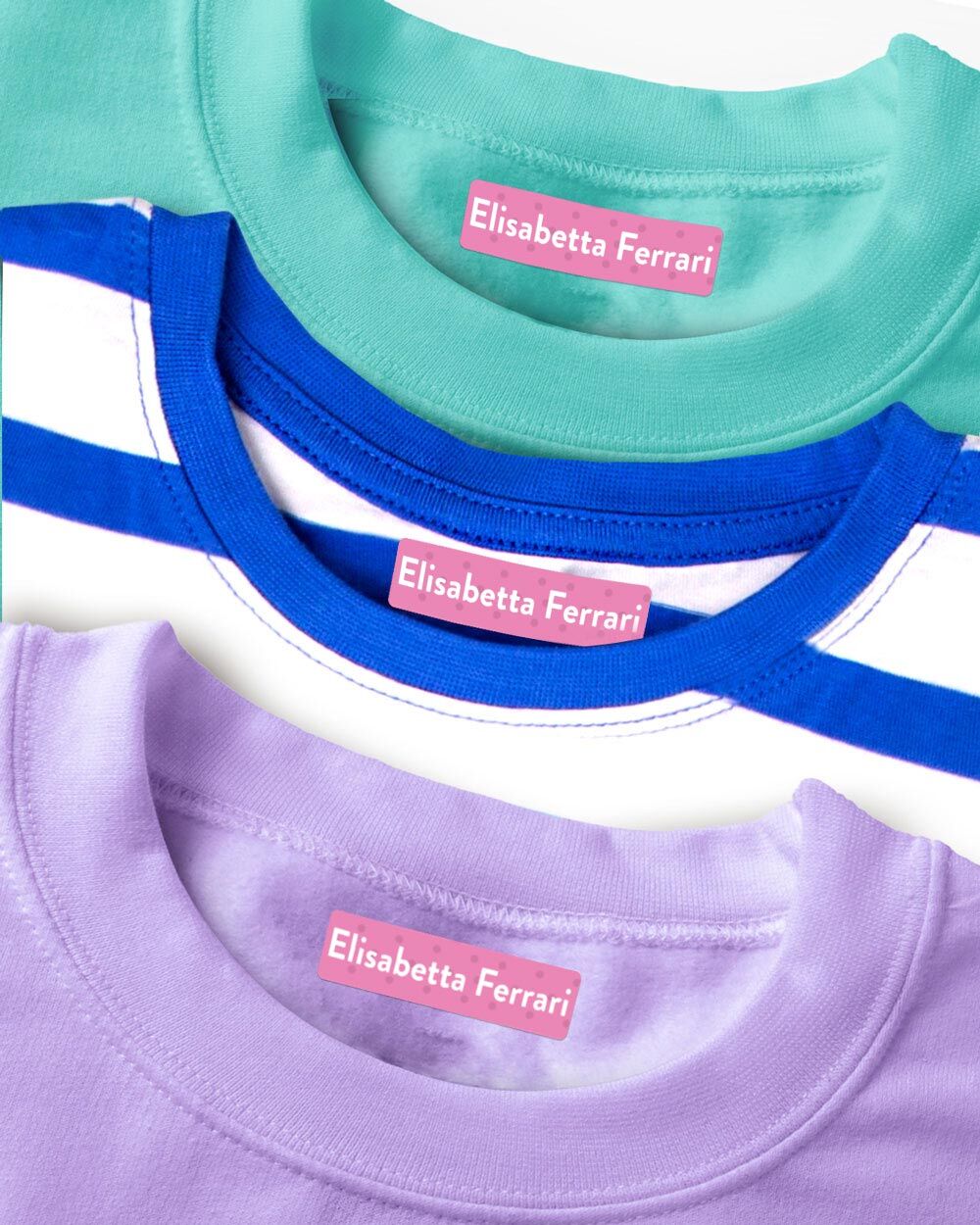 Set da 24, 48 o 96 Etichette Piccole 5x1,2 cm per Vestiti, da Stampare con Ferro da Stiro Trasferelli, Personalizzate con Nome