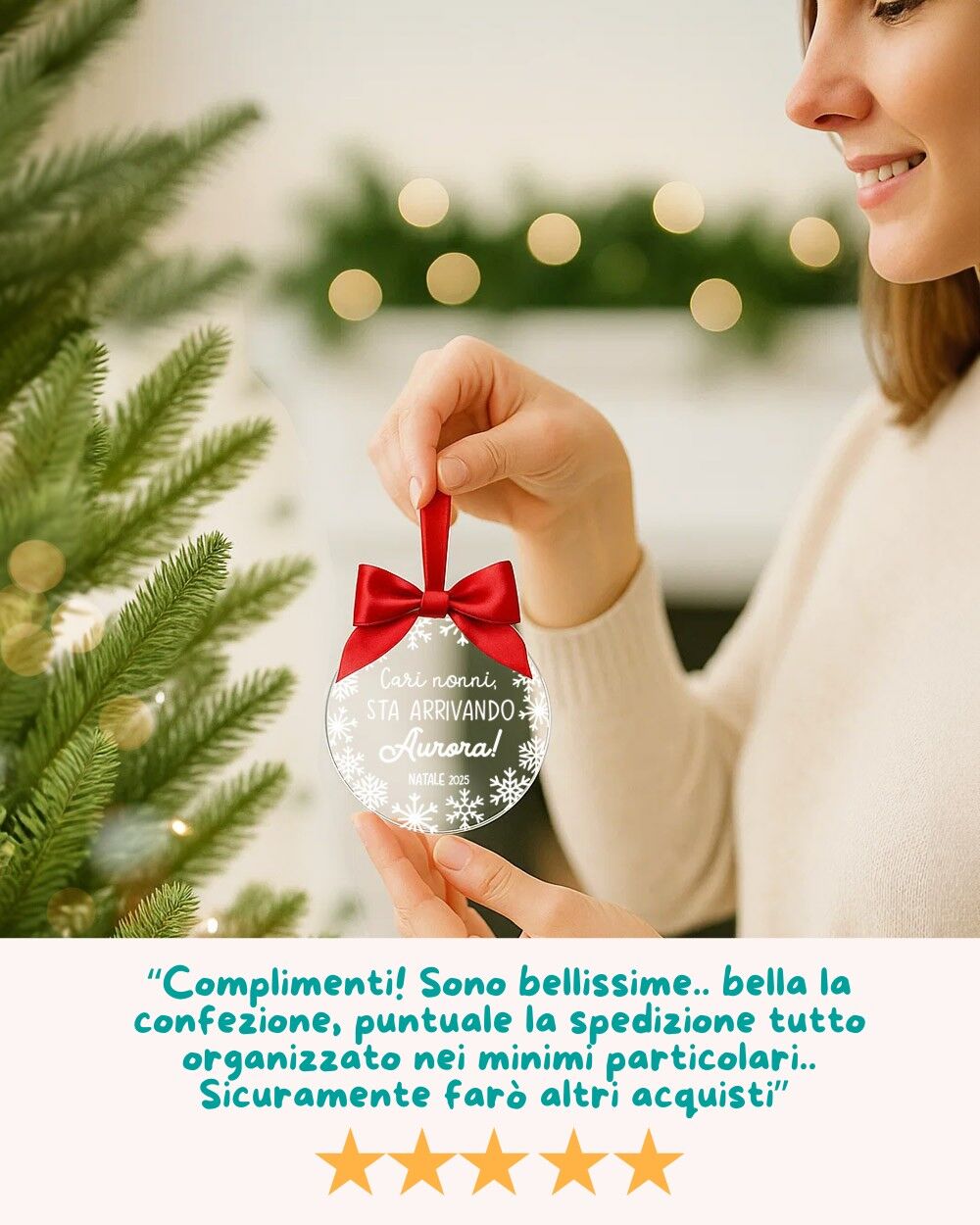 Pallina di Natale in Plexiglass Trasparente Personalizzata "Il Primo Natale da Nonni" e Fiocchi di Neve - Idea Regalo Natale Nonni, Neo Nonni - immagine 6