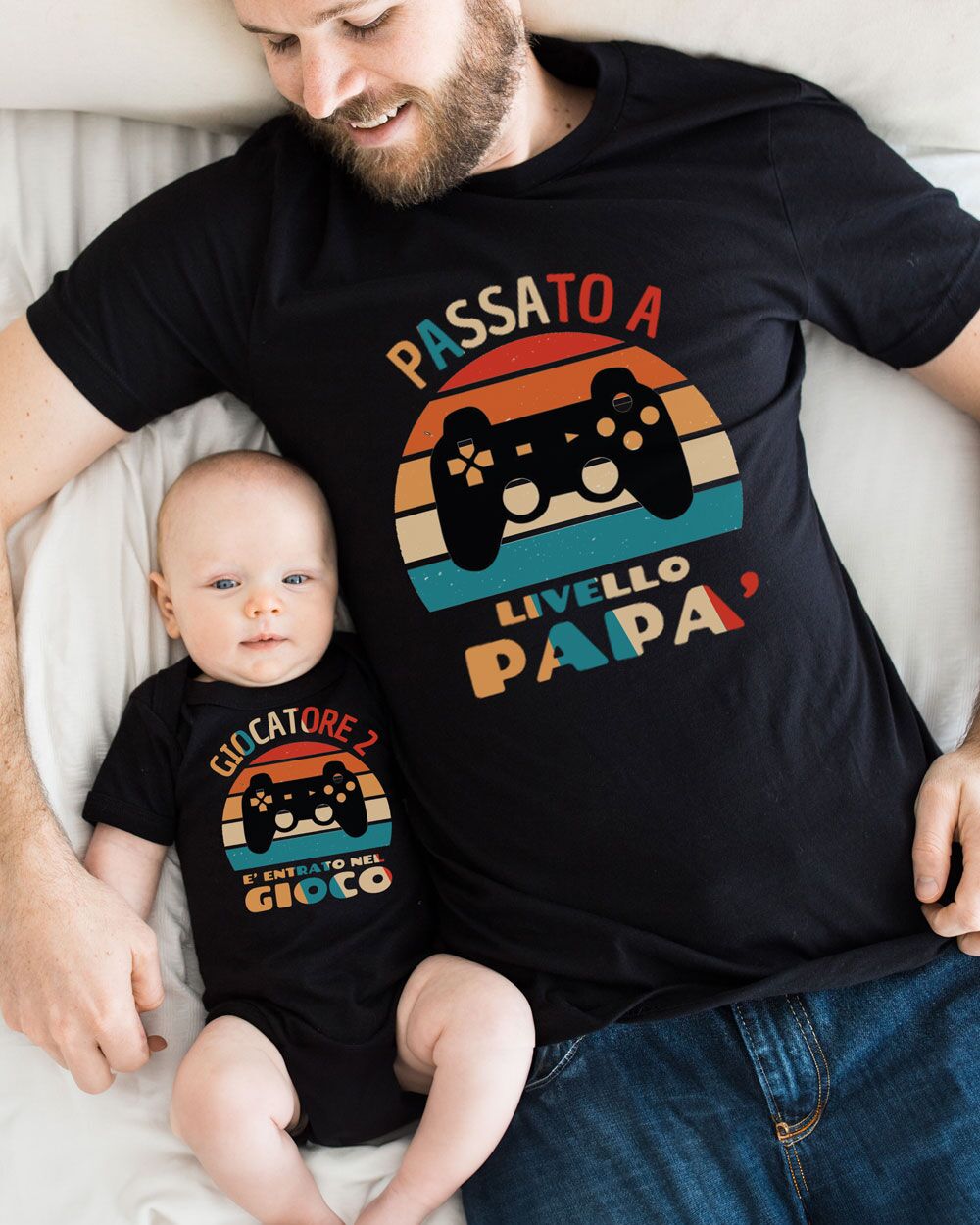 LIVELLO-PAPA-GIOCATORE-MAGLIETTA-COORDINATO-GAMER