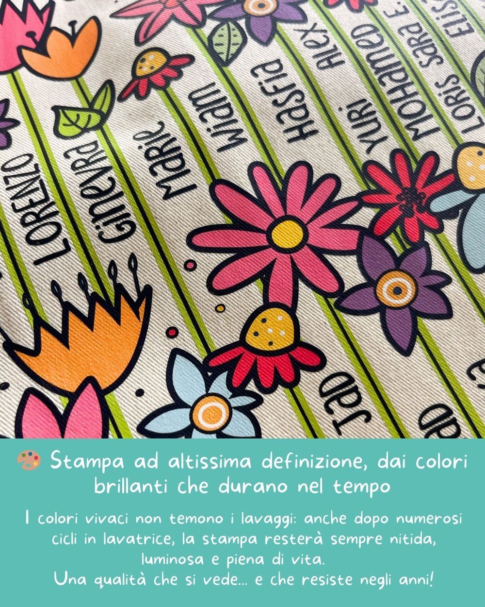 Borsa Personalizzabile con Fiori, Nomi Alunni e Dedica - Idea Regalo Originale Maestre, Regalo di Classe Fine Anno Scolastico - immagine 10