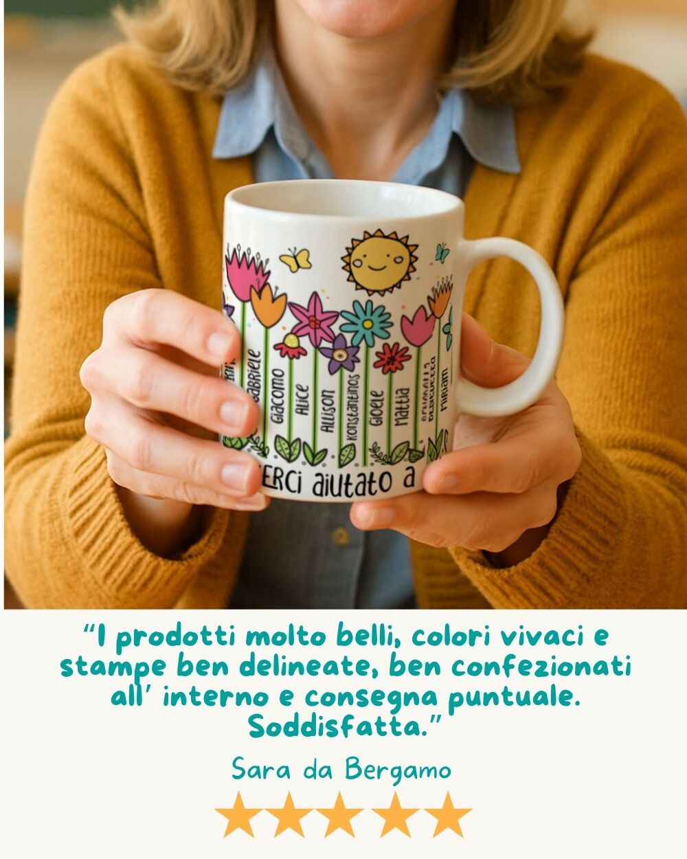 Tazza Personalizzata con Fiori e Nomi dei Bambini - Idea Regalo per Maestra - immagine 10
