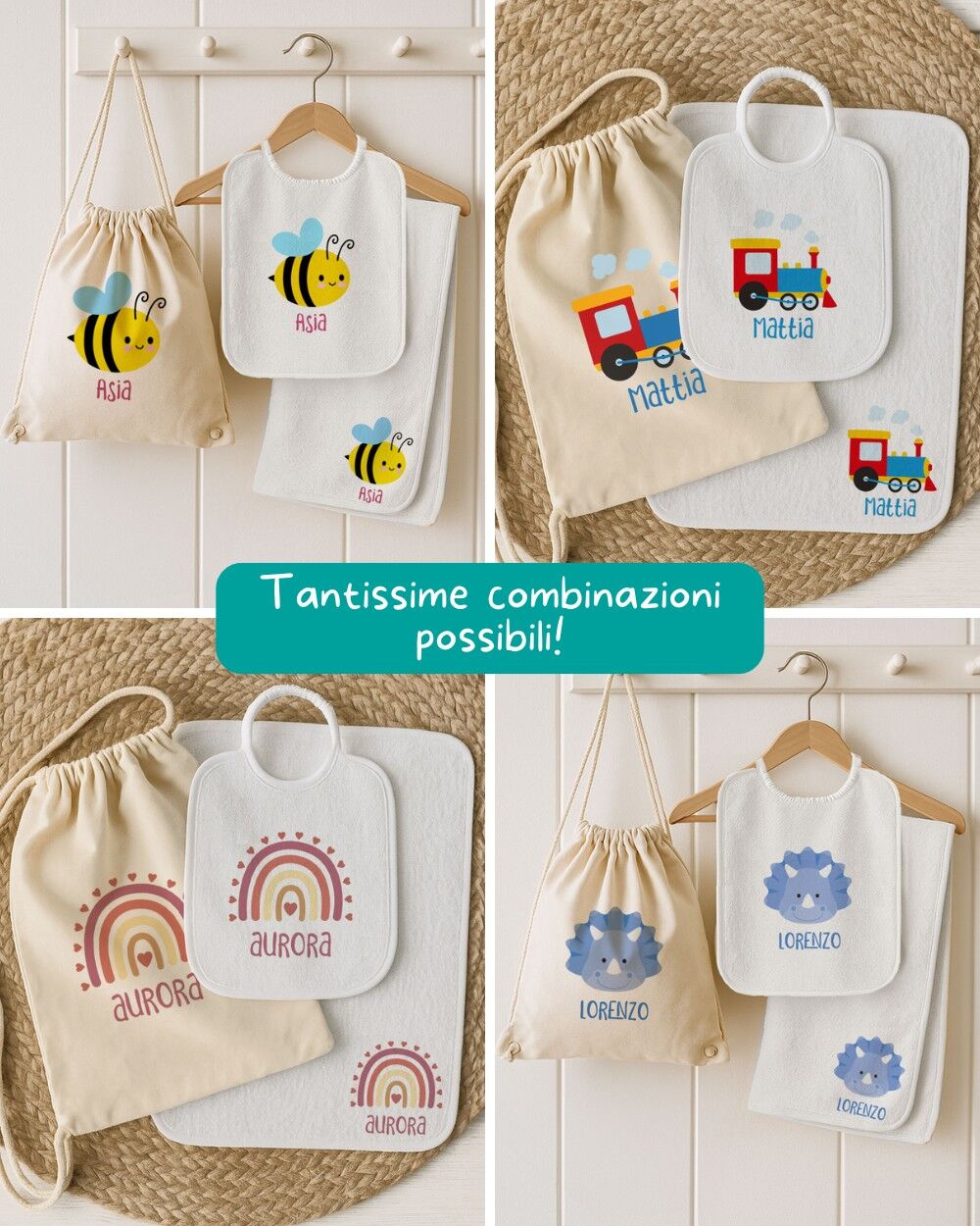 Set Asilo Personalizzato con Nome e Personaggio - Componi il Tuo Set - Zainetto, Asciugamano, Bavaglino, Borraccia, Sacca, Pochette – Idea Regalo Bambini, Ritorno a Scuola - immagine 5