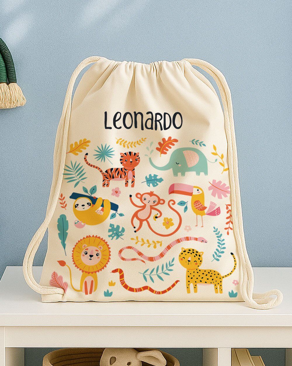 sacca-asilo-personalizzata-jungla-animali-safari-stampa