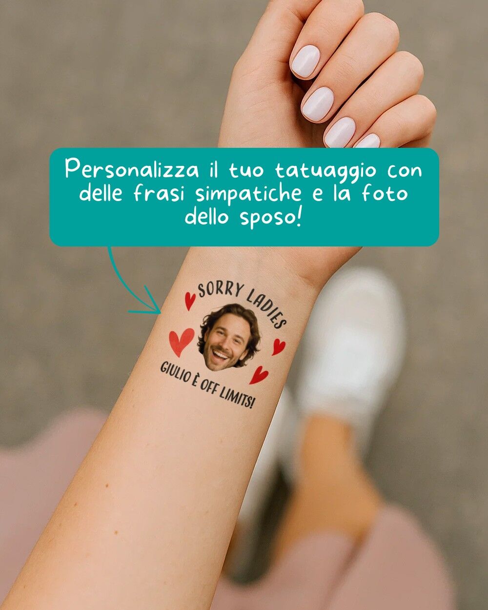 Tatuaggio Temporaneo Personalizzato "Non Si Tocca!" con Foto dello Sposo e Nome - Idea Regalo Divertente Addio al Nubilato - immagine 2