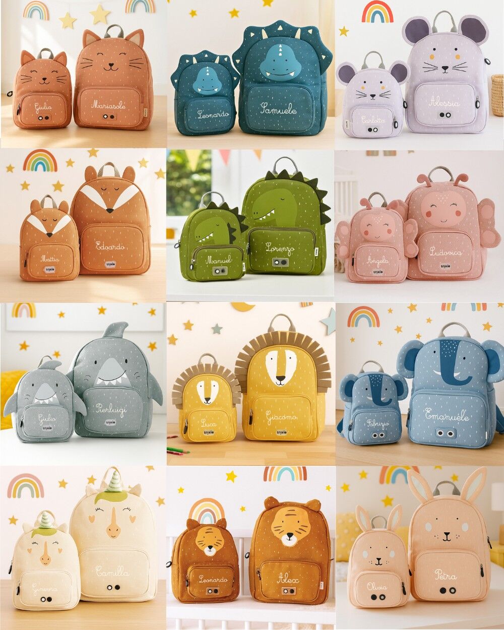Zainetto Personalizzabile Trixie con Animaletti e Nome, Backpack per Asilo, Scuola Materna, e Borraccia Coordinata Personalizzabile - Idea Regalo Scuola Bambini, Ritorno a Scuola