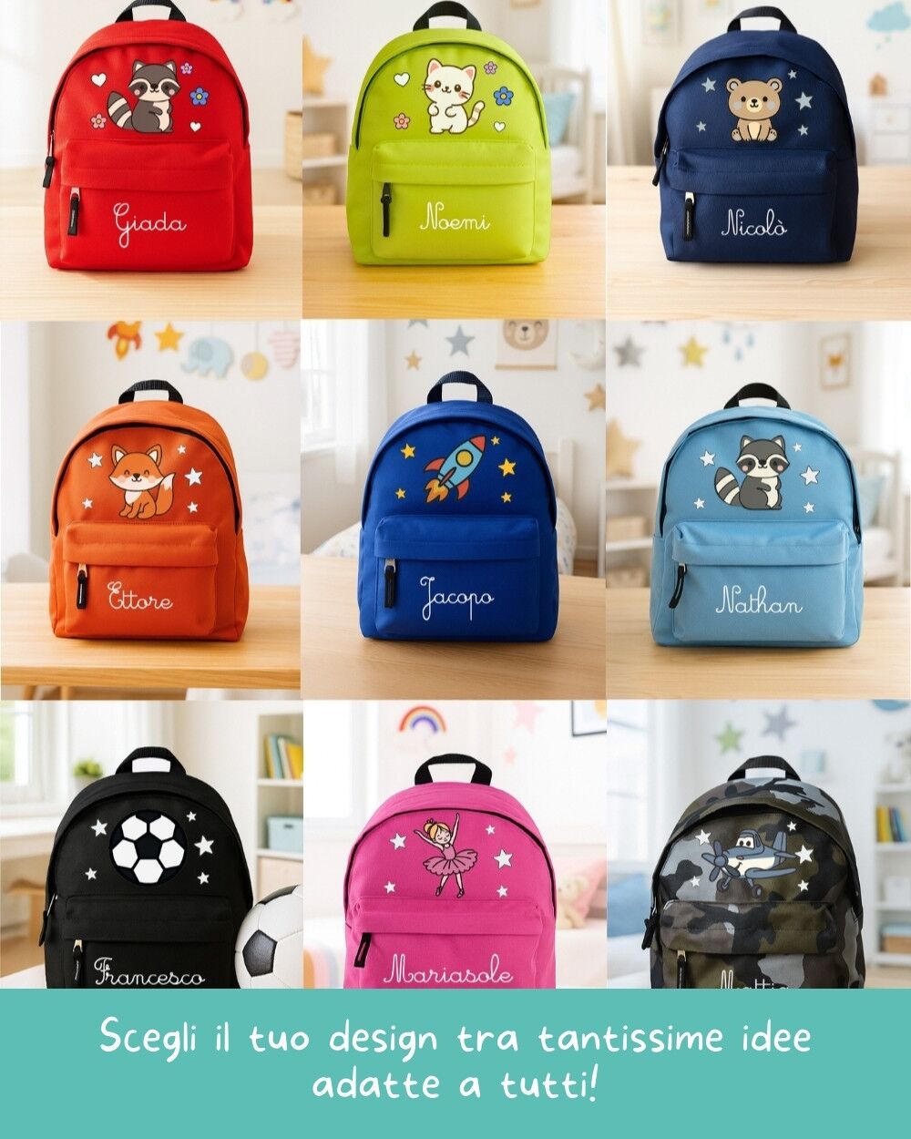 Zainetto Asilo Personalizzato con Nome e Personaggio - Zaino Scuola Materna per Bambini - Zainetto Sport Personalizzato - immagine 4